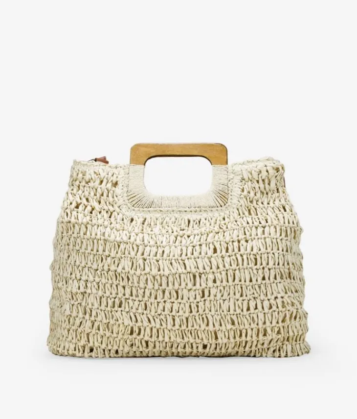 Best Bosanova Bolso de rafia beige con asas de madera