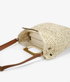 Best Bosanova Bolso de rafia beige con asas de madera