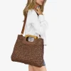 Fashion Bosanova Bolso de rafia marrón con asas de madera