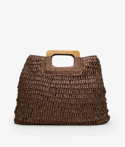 Fashion Bosanova Bolso de rafia marrón con asas de madera