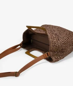 Fashion Bosanova Bolso de rafia marrón con asas de madera