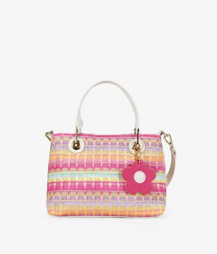Discount Bosanova Bolso de rafia rosa con doble asa y colgante de flor