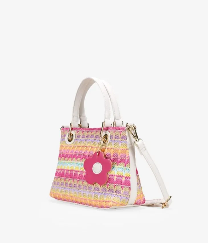 Discount Bosanova Bolso de rafia rosa con doble asa y colgante de flor