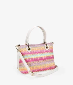Discount Bosanova Bolso de rafia rosa con doble asa y colgante de flor