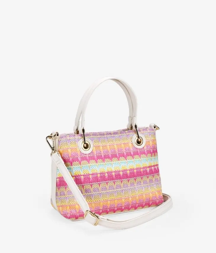 Discount Bosanova Bolso de rafia rosa con doble asa y colgante de flor
