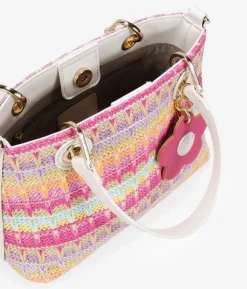 Discount Bosanova Bolso de rafia rosa con doble asa y colgante de flor