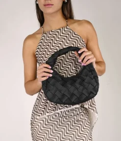 Sale Bosanova Bolso pequeño negro con trenzado y cremallera