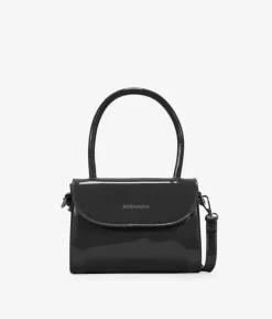 Hot Bosanova Bolso pequeño negro de charol con solapa