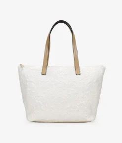 Sale Bosanova Bolso shopper beige con bordado floral y cremallera