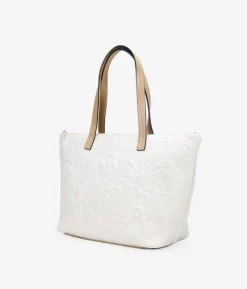 Sale Bosanova Bolso shopper beige con bordado floral y cremallera