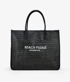 Fashion Bosanova Bolso shopper negro en rafia con cremallera