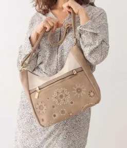 Best Bosanova Bolso taupe con bordado y cremallera