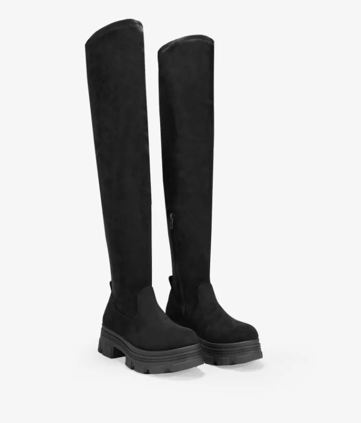 Fashion Bosanova Botas altas negras en ante vegano con suela track