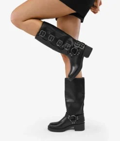 Hot Bosanova Botas biker altas negras con hebillas