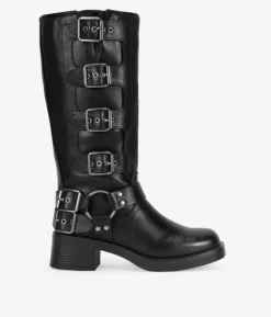Hot Bosanova Botas biker altas negras con hebillas