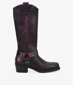 Fashion Bosanova Botas biker burdeos con argolla metálica