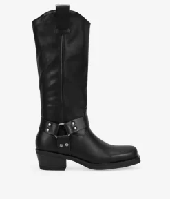 Hot Bosanova Botas biker negras con argolla metálica