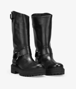 Discount Bosanova Botas biker negras en piel con hebilla