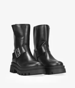 Best Bosanova Botas biker negras en piel con hebilla