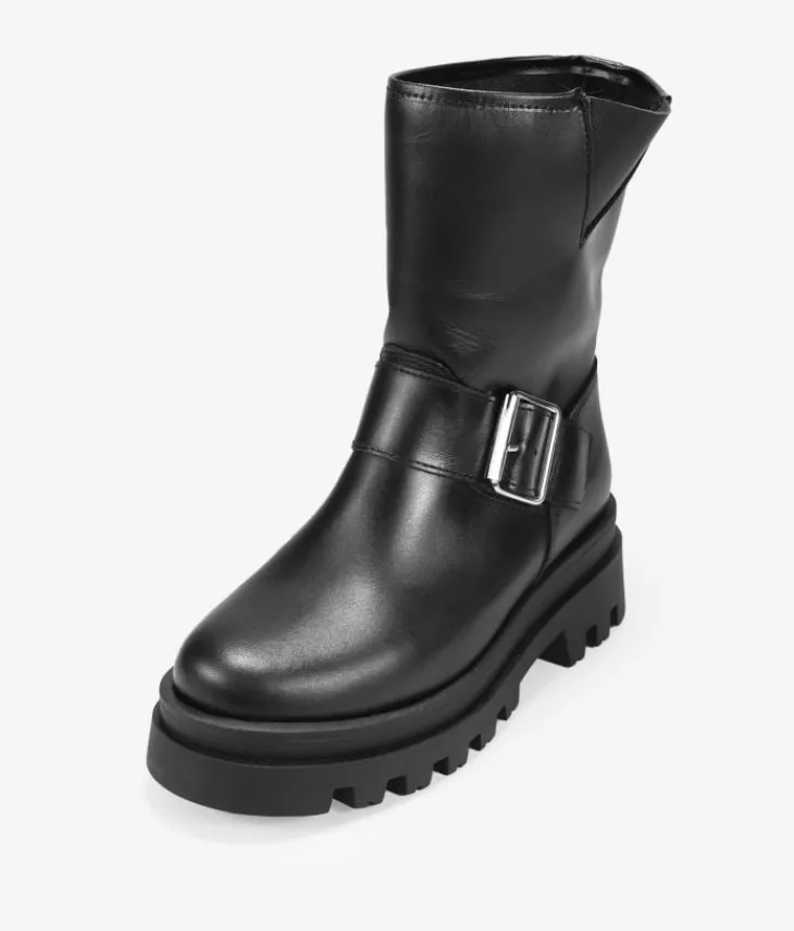 Best Bosanova Botas biker negras en piel con hebilla