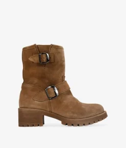 Clearance Bosanova Botas biker serraje piel taupe con hebillas