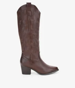 Best Bosanova Botas cowboy altas marrones con bordado y tacón