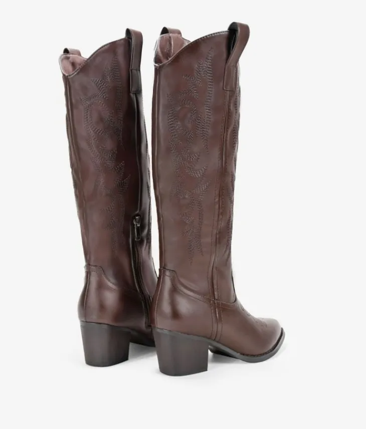 Best Bosanova Botas cowboy altas marrones con bordado y tacón