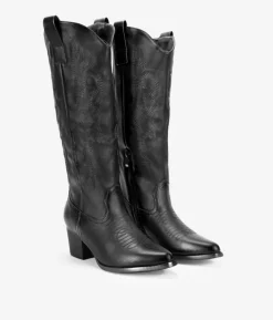 Clearance Bosanova Botas cowboy altas negras con bordado y tacón