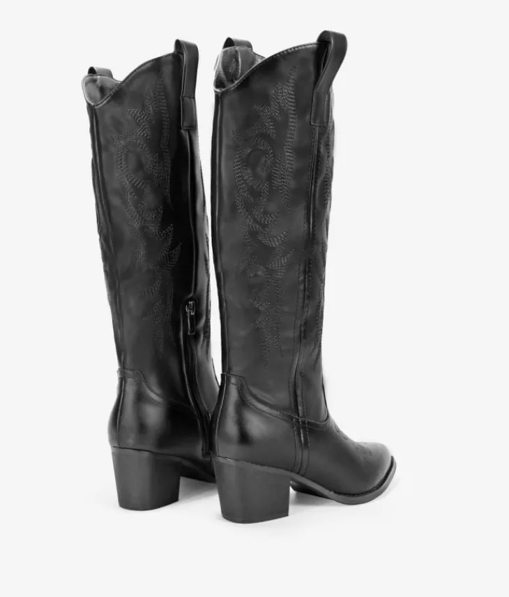 Clearance Bosanova Botas cowboy altas negras con bordado y tacón