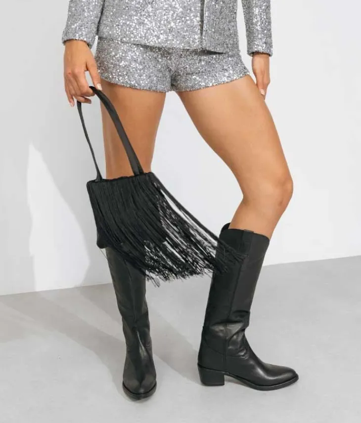Best Bosanova Botas cowboy altas negras en piel lisa