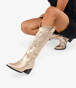 Online Bosanova Botas cowboy altas oro con bordado y tacón