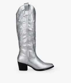 Sale Bosanova Botas cowboy altas plata con bordado y tacón