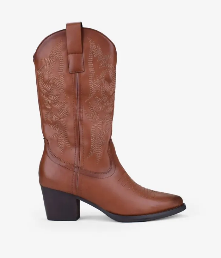 Online Bosanova Botas cowboy cuero con bordado