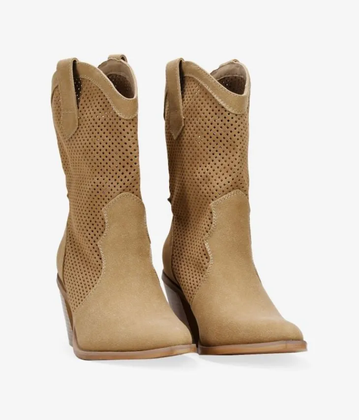 Clearance Bosanova Botas cowboy marrones con tacón y calados