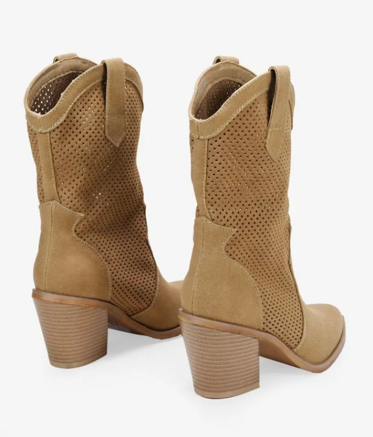Clearance Bosanova Botas cowboy marrones con tacón y calados