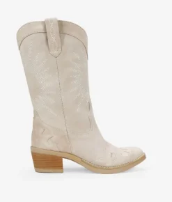 Best Bosanova Botas cowboy serraje piel beige con bordado