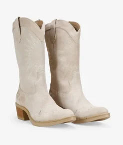 Best Bosanova Botas cowboy serraje piel beige con bordado
