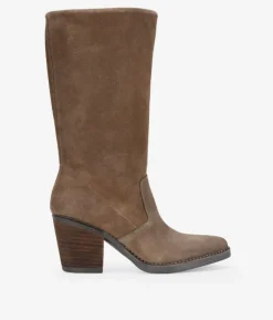 Discount Bosanova Botas cowboy taupe en serraje piel con tacón de madera