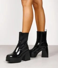 Clearance Bosanova Botas de plataforma negras con tacón ancho