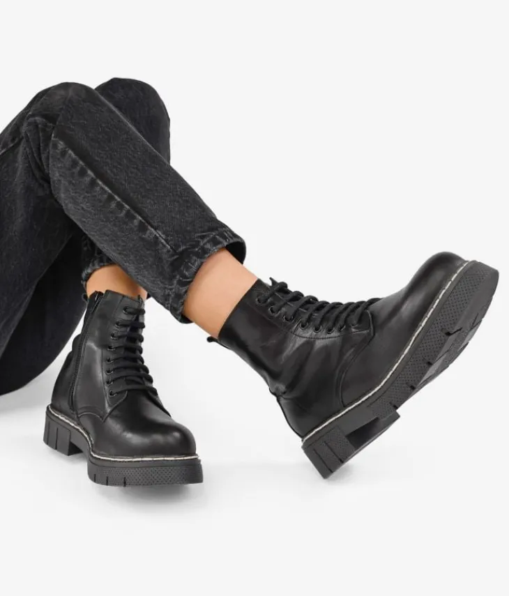 Best Bosanova Botas militares negras de piel con cordones