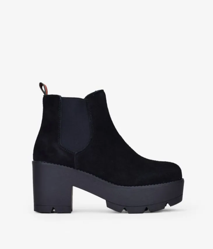 Discount Bosanova Botines chelsea en piel negros con tacón y plataforma
