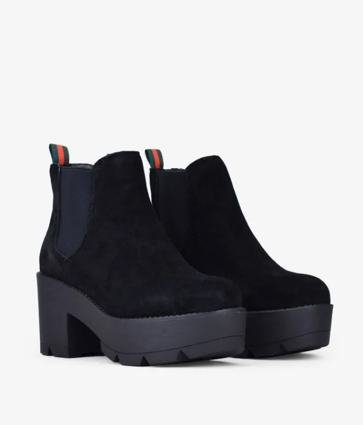 Discount Bosanova Botines chelsea en piel negros con tacón y plataforma