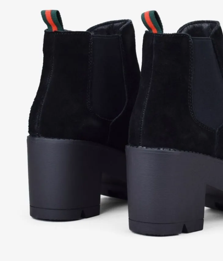 Discount Bosanova Botines chelsea en piel negros con tacón y plataforma