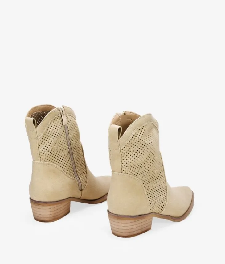 Clearance Bosanova Botines cowboy beige con calados
