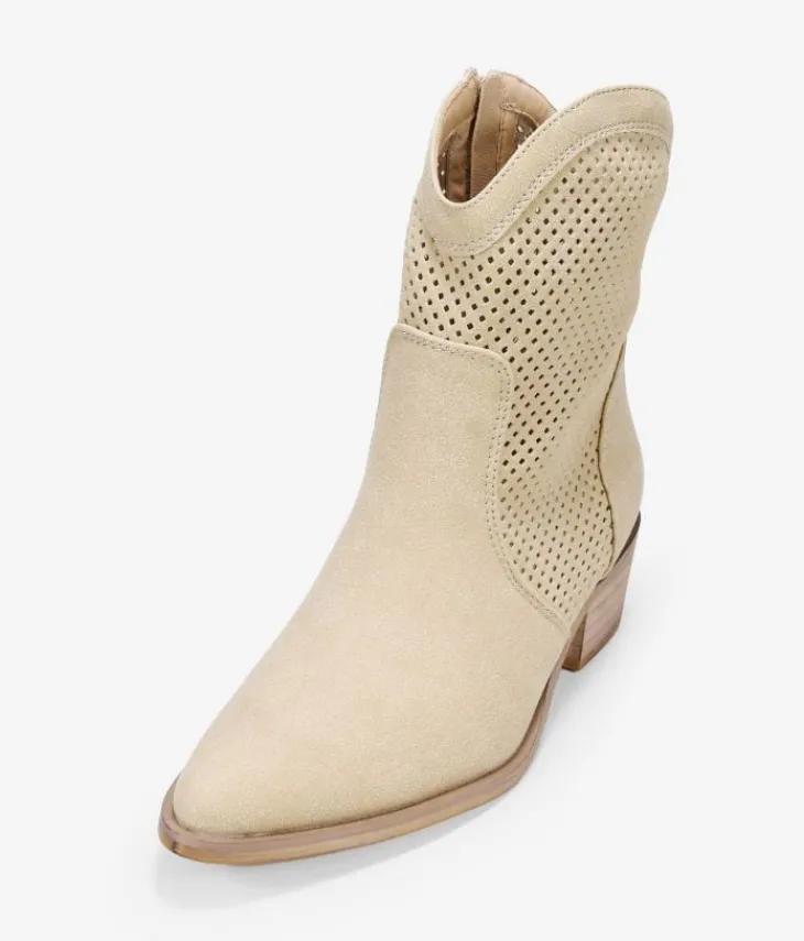 Clearance Bosanova Botines cowboy beige con calados