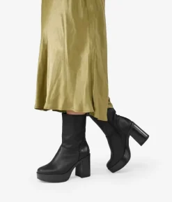 Fashion Bosanova Botines de piel negros con tacón y cremallera