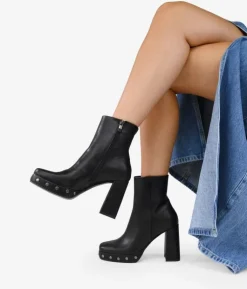 Discount Bosanova Botines de tacón negros con punta cuadrada y tachas