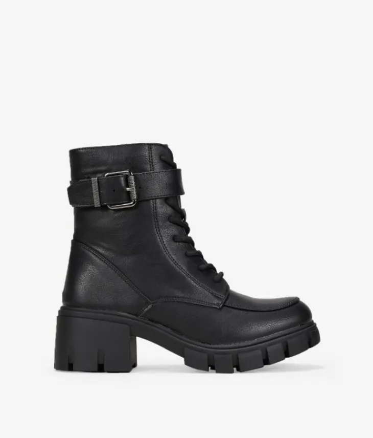 Discount Bosanova Botines militares negros con hebill y suela track