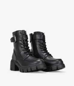Discount Bosanova Botines militares negros con hebill y suela track