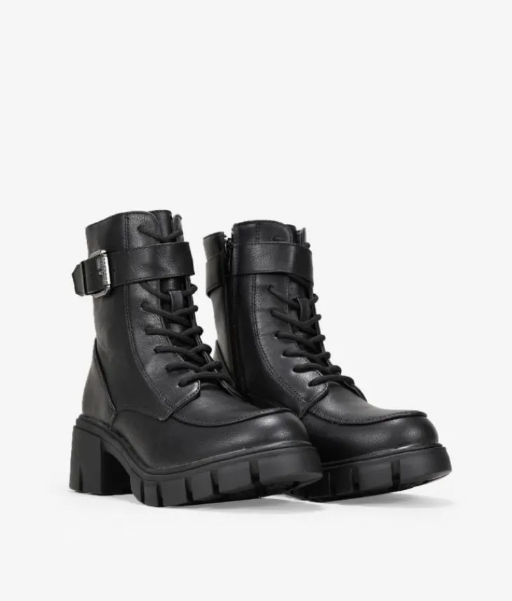 Discount Bosanova Botines militares negros con hebill y suela track
